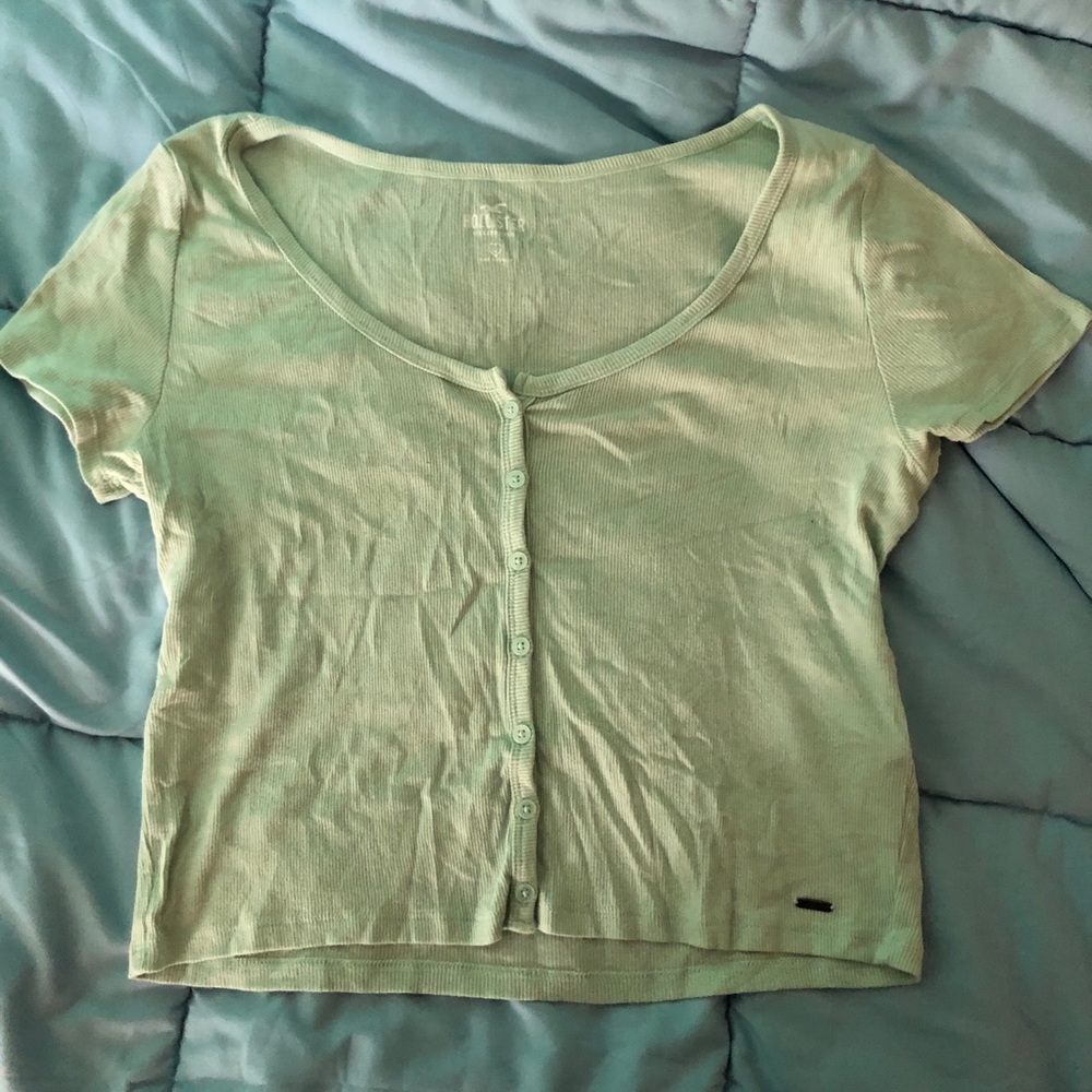 Green Hollister Button Down Crop Top